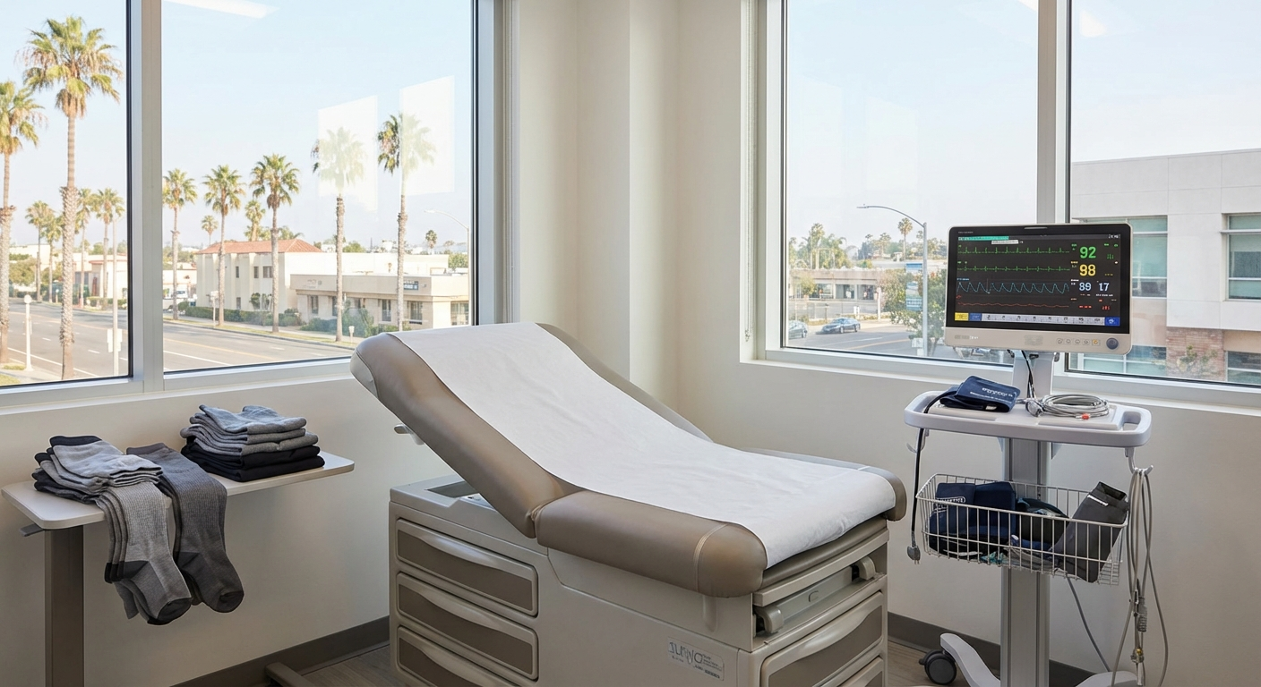 Clinical autonomic evaluation setup for POTS treatment in a San Diego neurology office