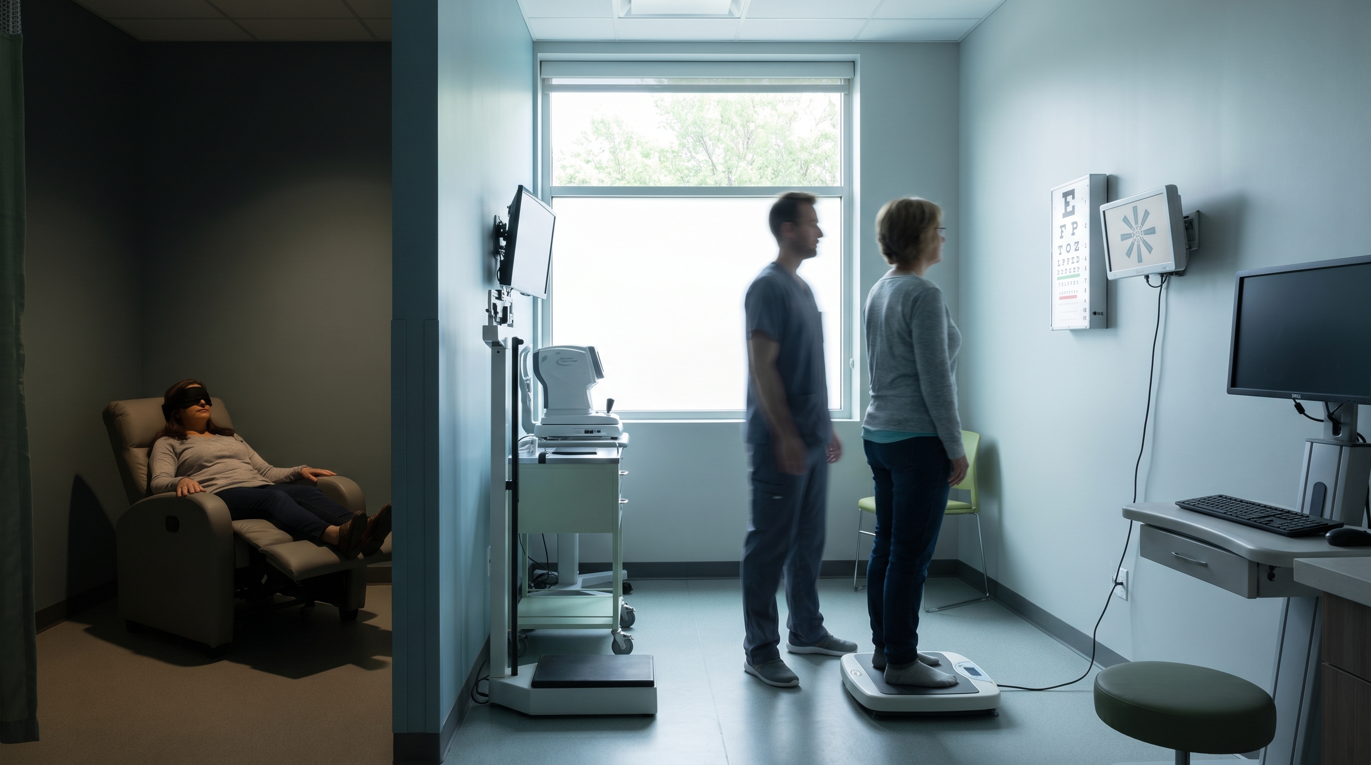 Clinical vestibular assessment setup for vestibular migraine-related dizziness in a San Diego neurology and rehabilitation setting