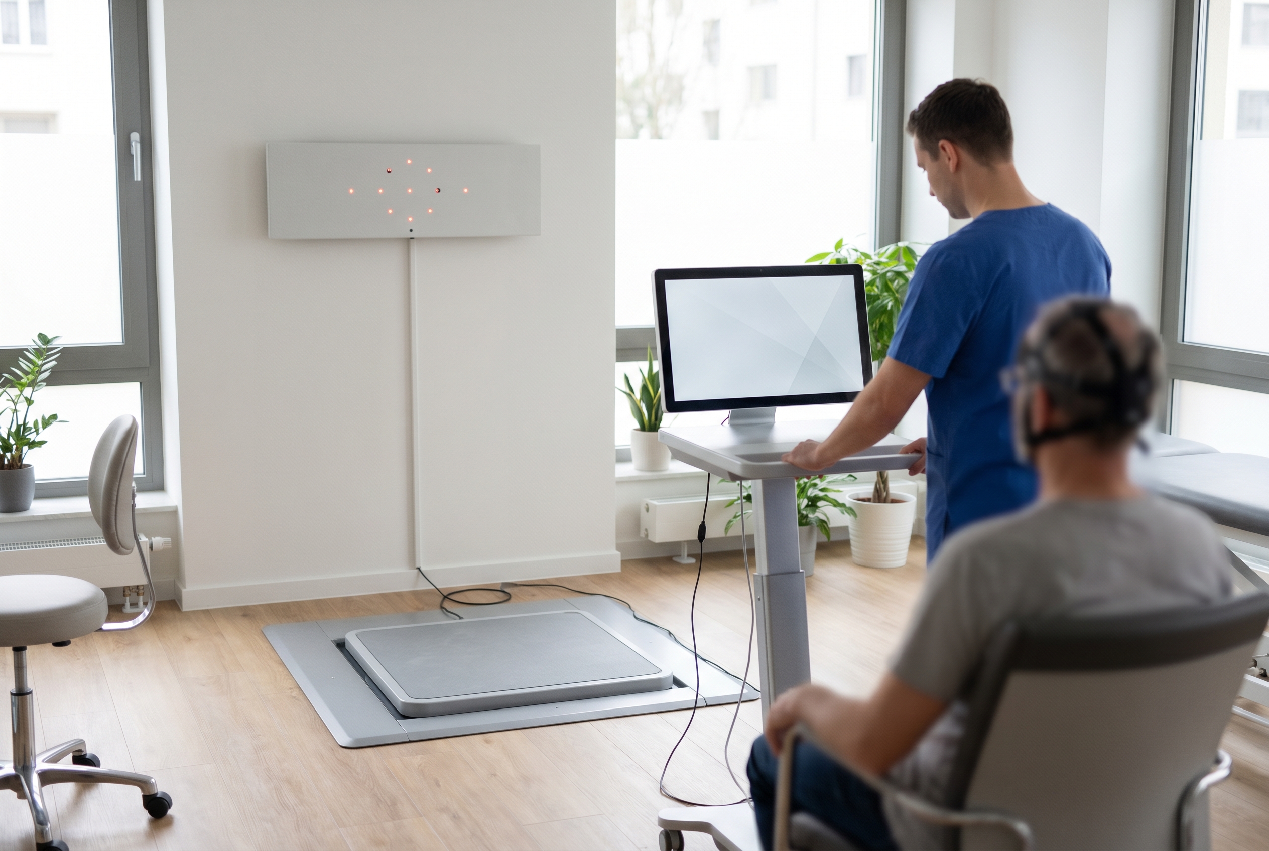 Clinical vestibular and balance assessment setup for concussion-related dizziness rehabilitation