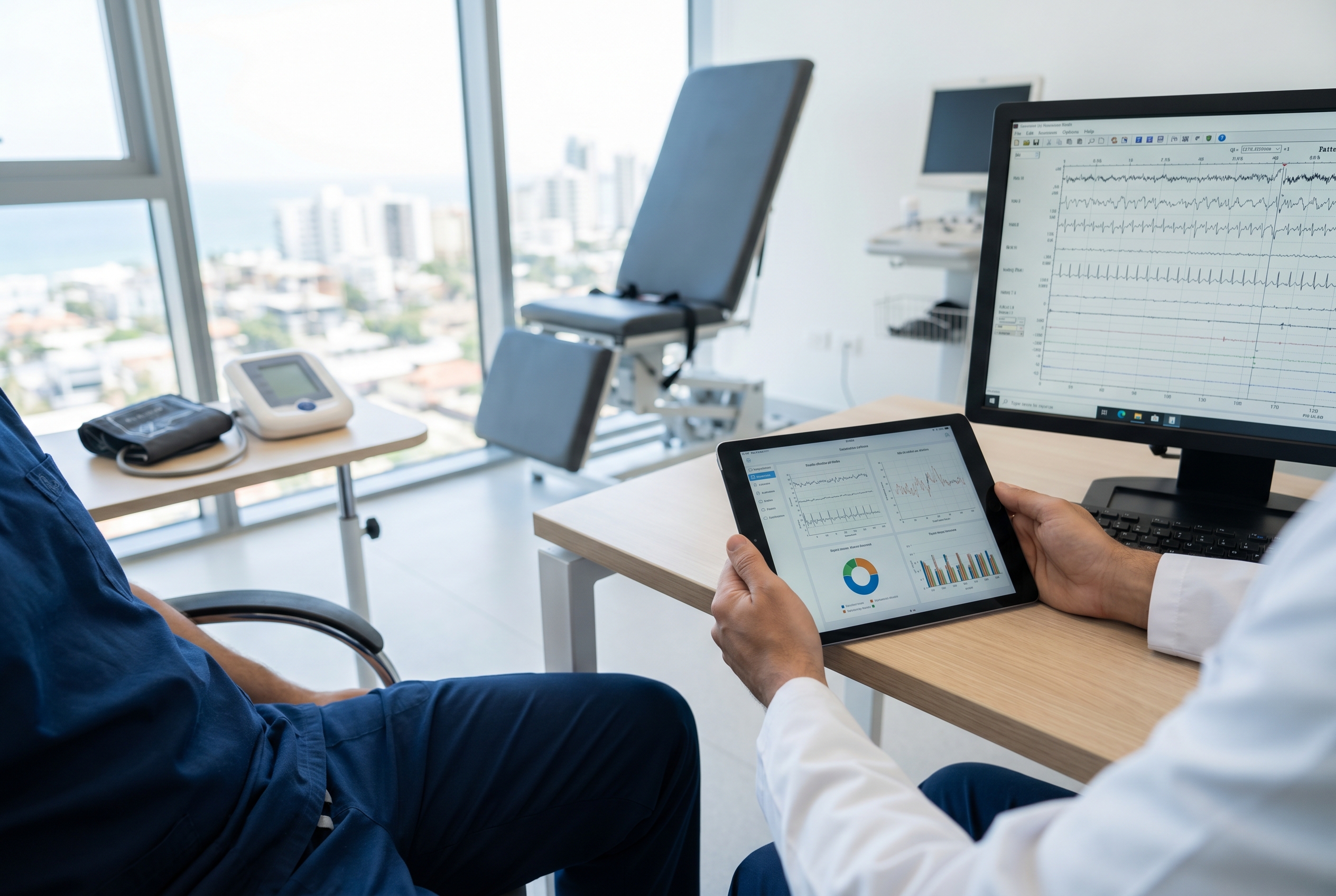 Clinician reviewing orthostatic symptom evaluation data in a San Diego neurology-focused clinic for dysautonomia specialist San Diego care
