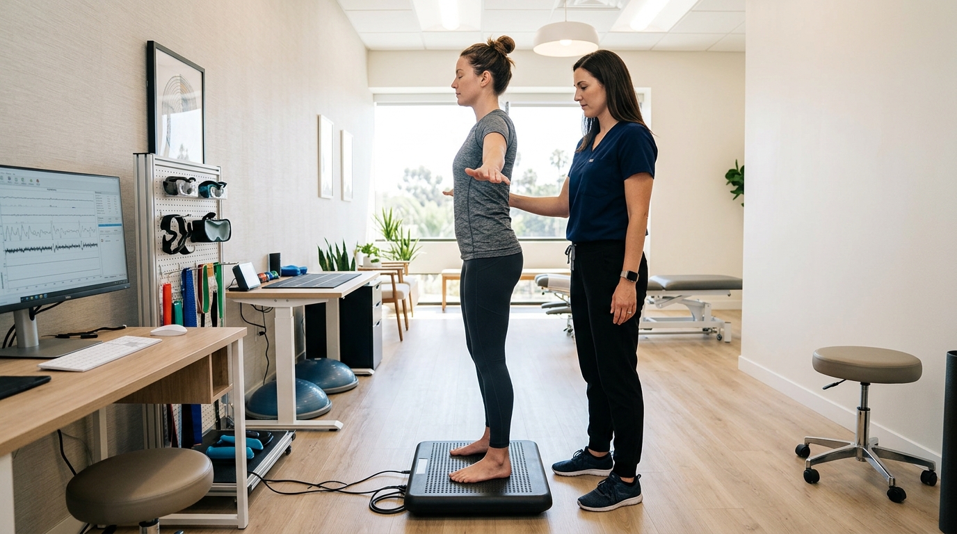Clinician performing neurological assessment in a clean San Diego chiropractic neurology office