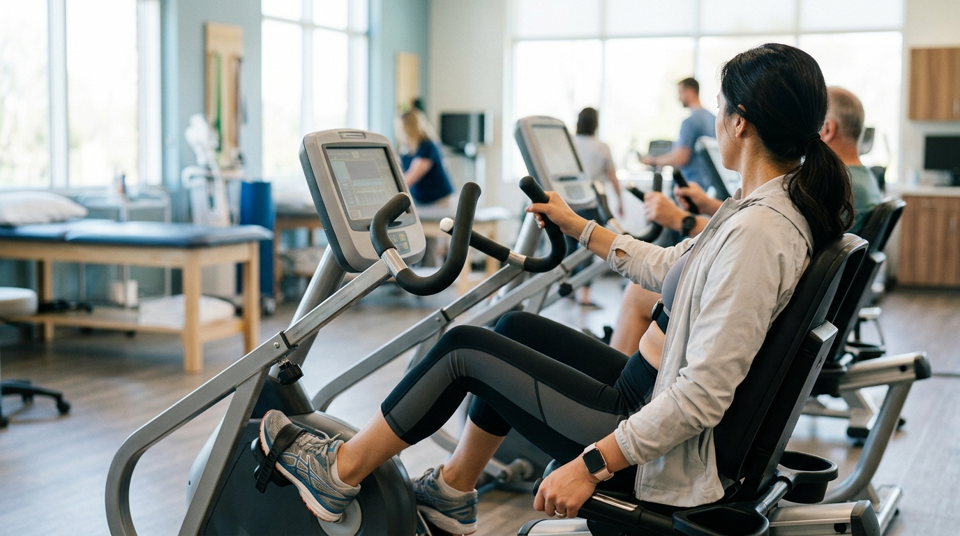 Clinical exercise tolerance evaluation setup for autonomic symptoms in a San Diego neurology rehabilitation clinic