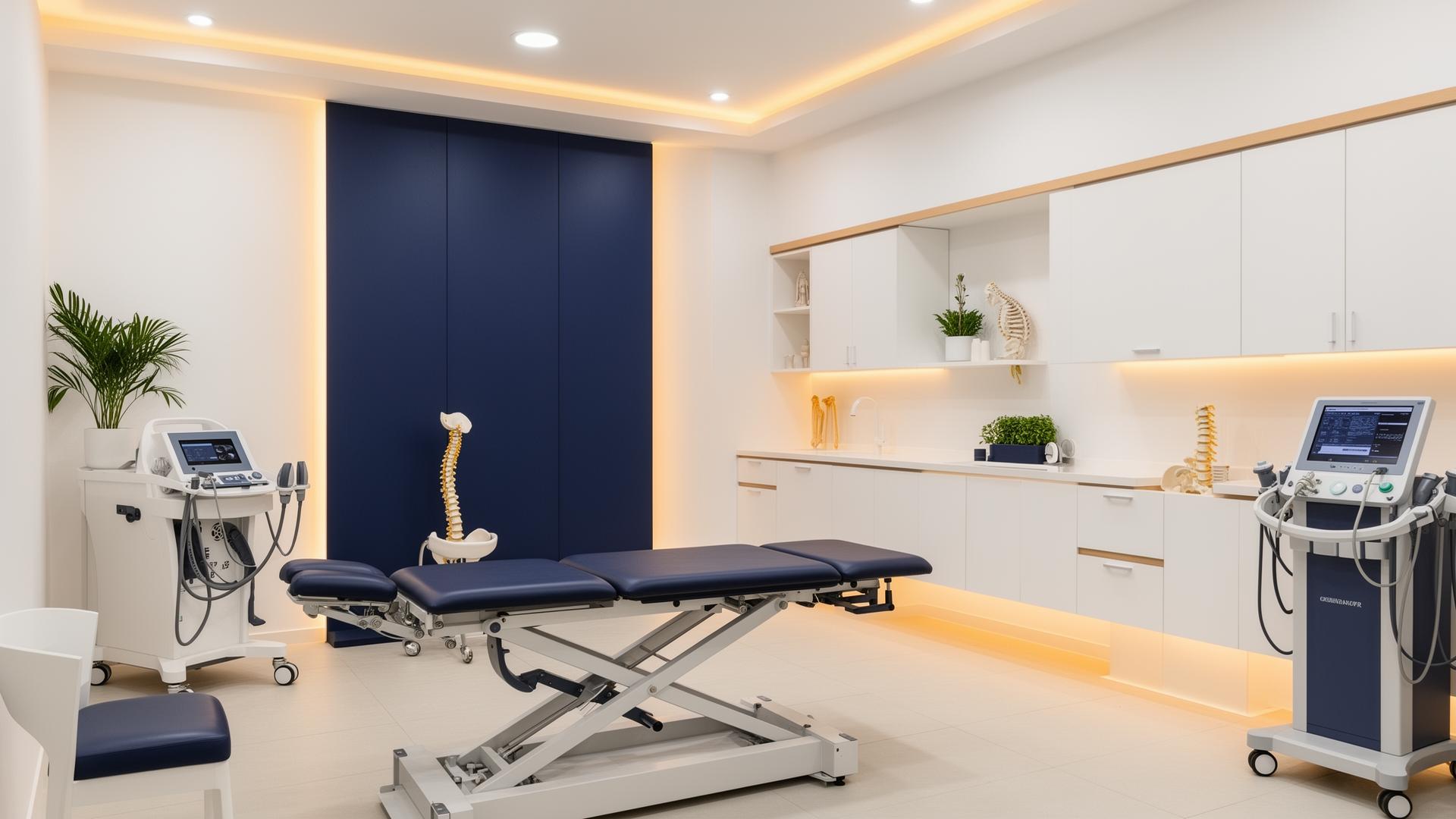 Clinical consultation and neurologic rehabilitation setting in San Diego with exam equipment and no visible faces