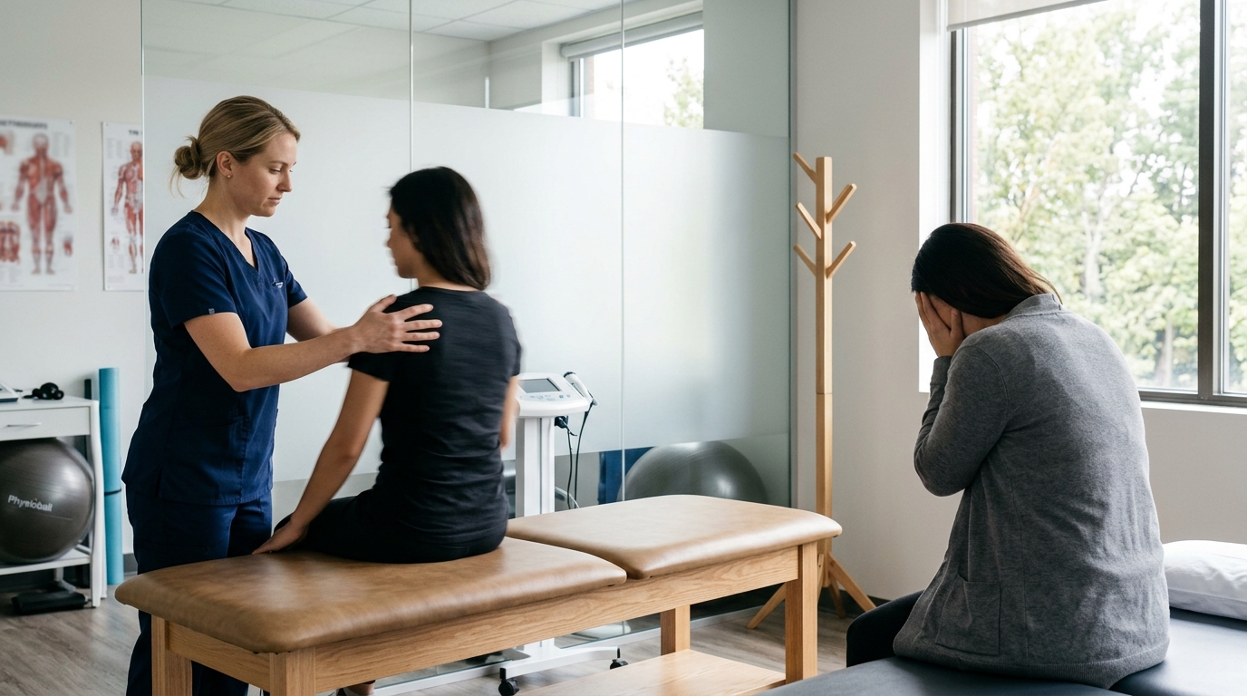 Clinical hero image representing vertigo versus lightheadedness without text or faces