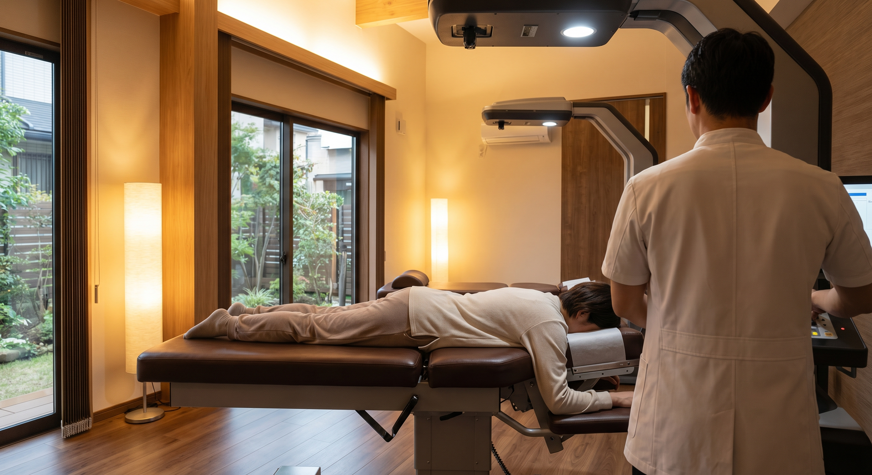 Patient receiving non-surgical spinal decompression therapy for lower back pain in San Diego clinic