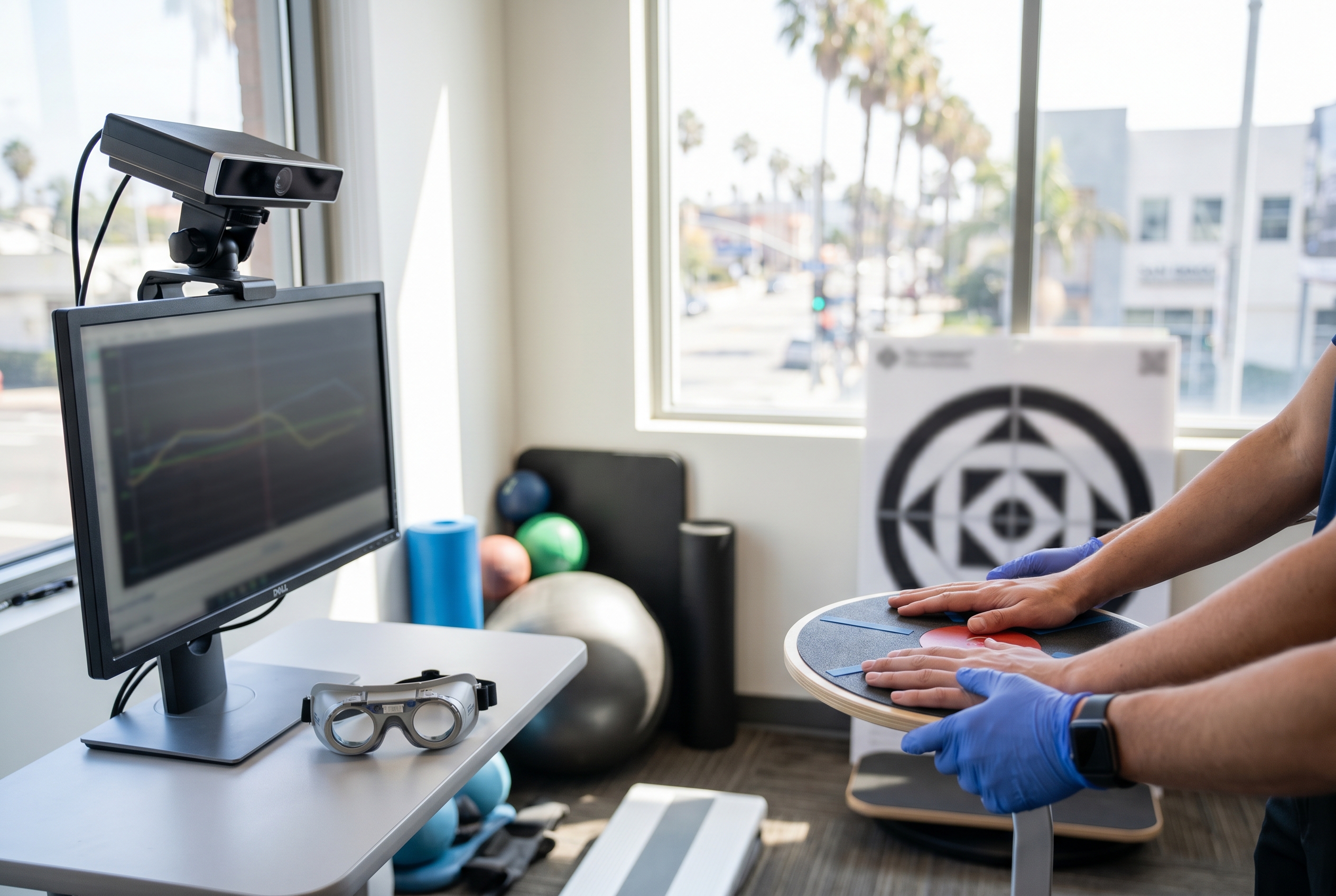 Vestibular balance assessment equipment in a concussion rehabilitation clinic in San Diego