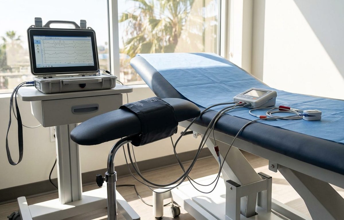 Clinical autonomic testing setup for dizziness and orthostatic symptoms in a San Diego neurology rehabilitation clinic
