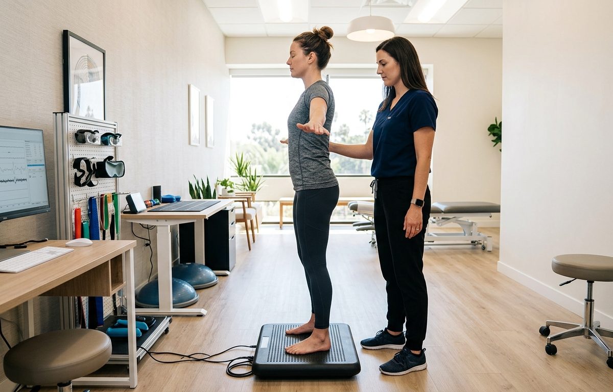 Clinician performing neurological assessment in a clean San Diego chiropractic neurology office