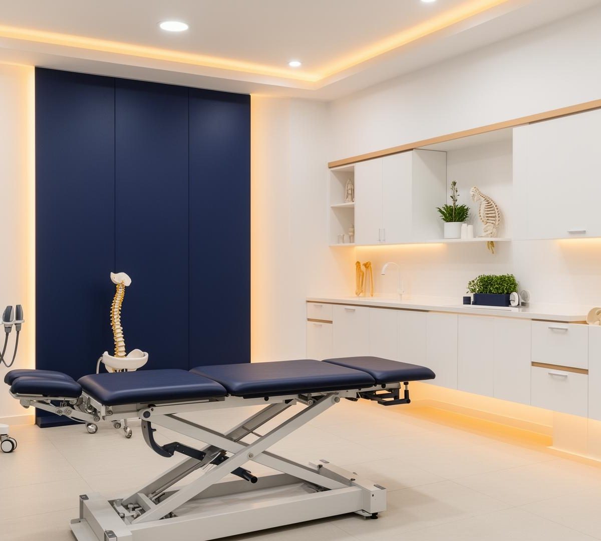 Clinical consultation and neurologic rehabilitation setting in San Diego with exam equipment and no visible faces