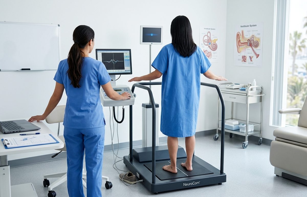 Clinical vestibular and balance assessment setting for migraine-related dizziness treatment in San Diego