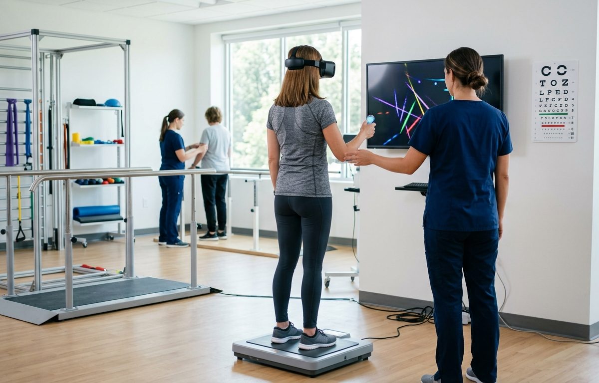 Neurologic rehabilitation equipment in a clean San Diego clinic setting