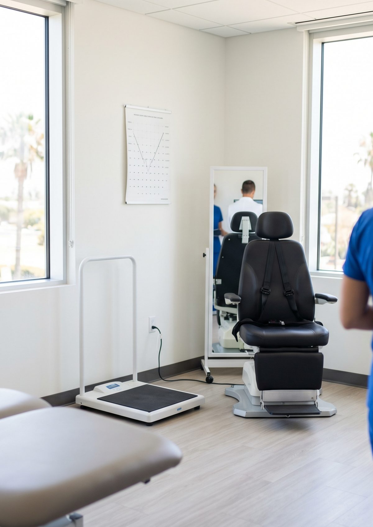 Functional neurology evaluation in a San Diego clinic with balance and vestibular rehabilitation equipment