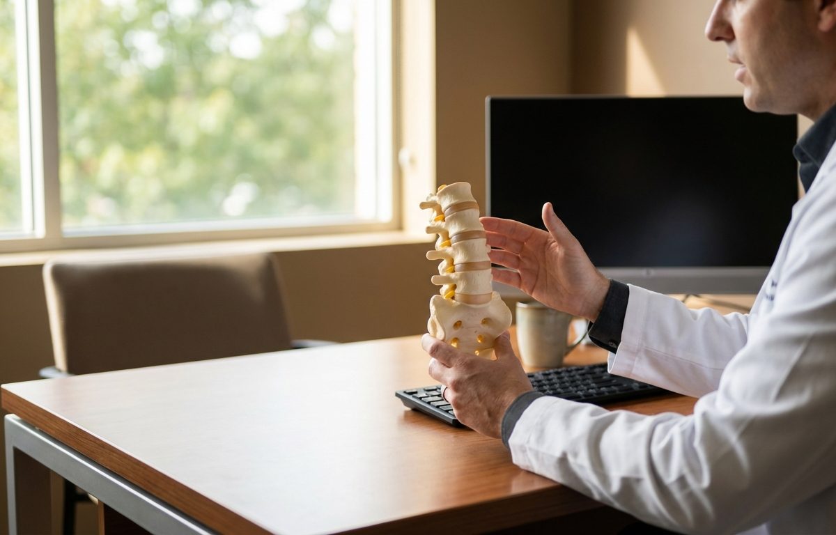 Doctor reviewing lumbar spine MRI scan for herniated disc treatment in San Diego