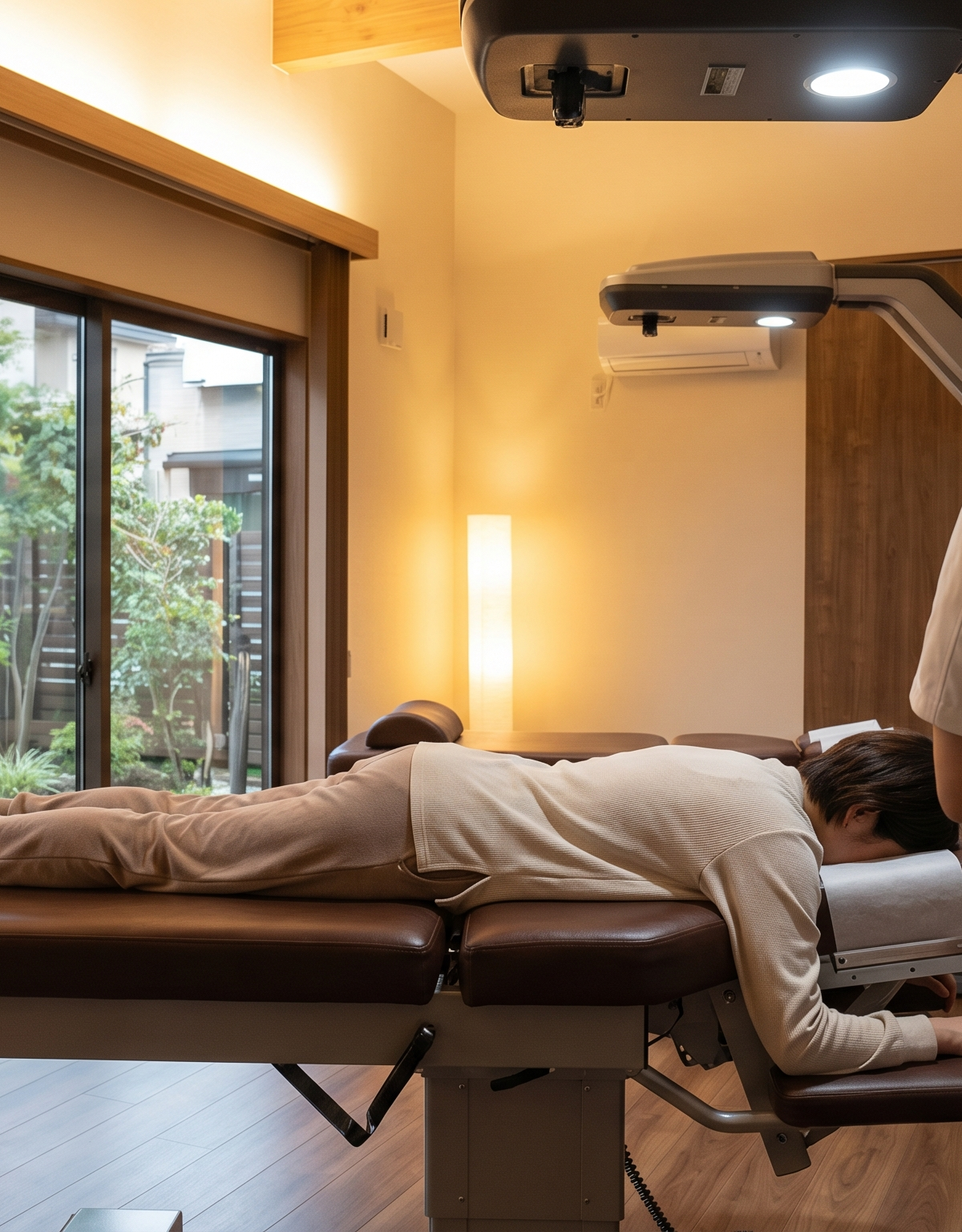 Patient receiving non-surgical spinal decompression therapy for lower back pain in San Diego clinic