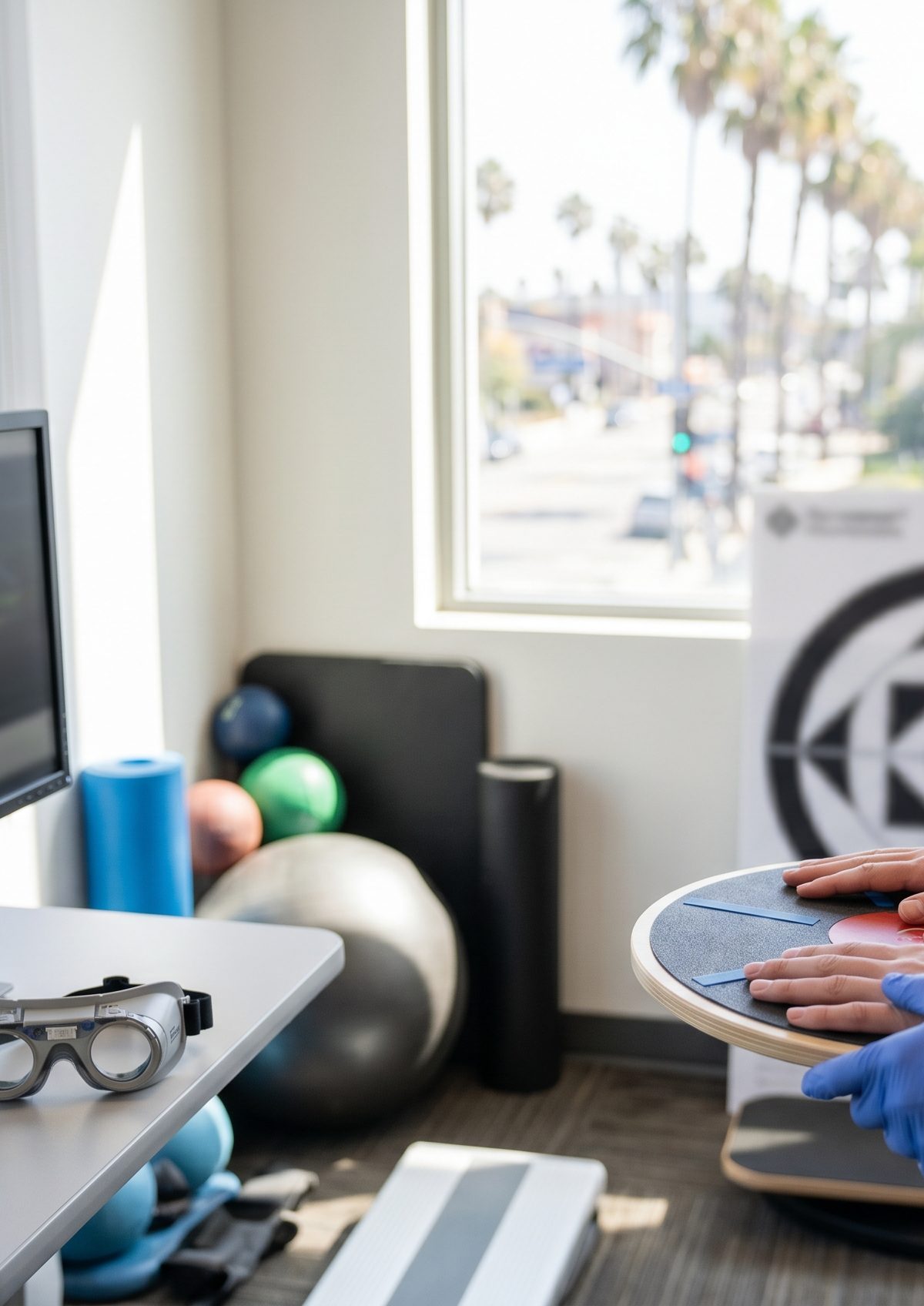 Vestibular balance assessment equipment in a concussion rehabilitation clinic in San Diego