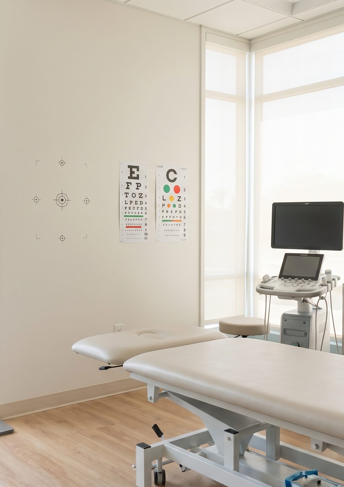 Clinical vision and vestibular assessment setup for post-concussion symptoms in a San Diego rehabilitation clinic