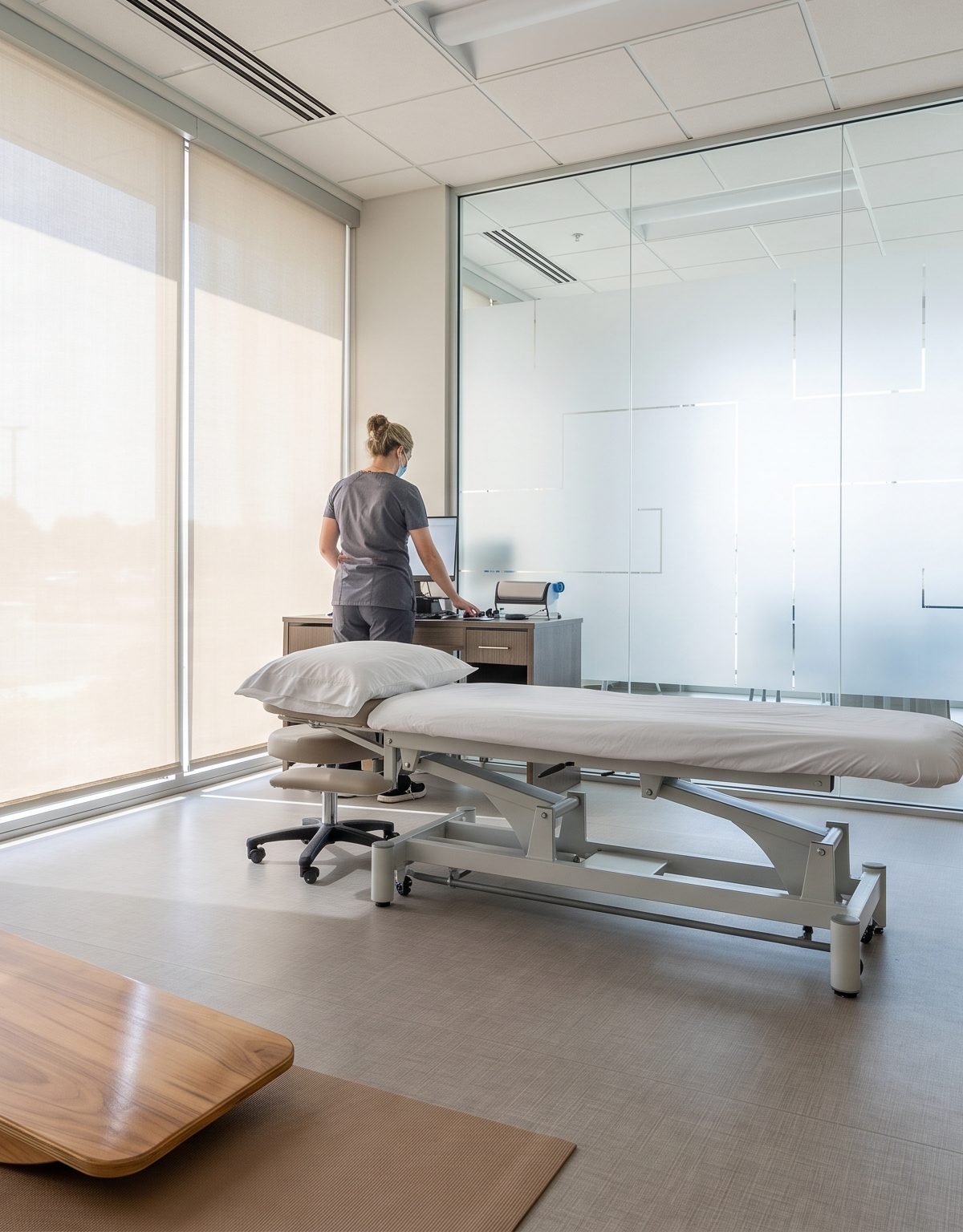 Clinical neurologic rehabilitation setting with balance, eye-movement, and sensory-integration evaluation cues